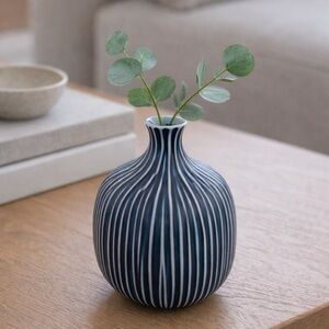 Striped Blue and White Vase
